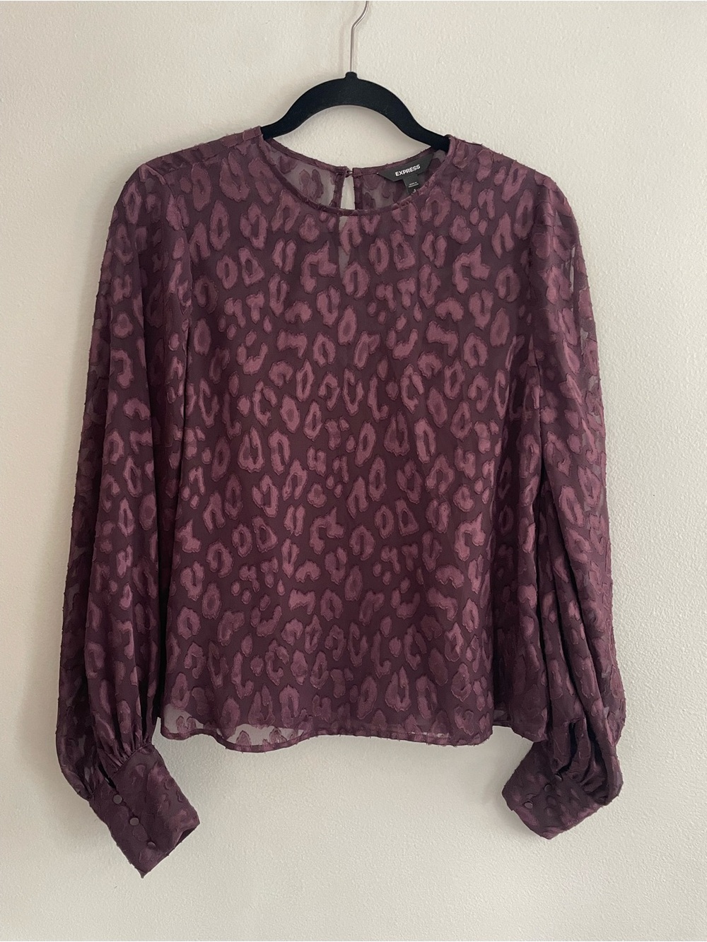 Express Women's Plum Animal-Print Long-Sleeve Blouse